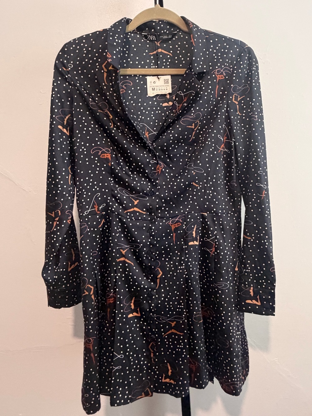 Zara Navy Dress with White Polka Dots & Gymnast Dnacer Print NWT size medium